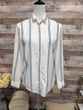 Banana Republic White & Blue Stripe Blouse